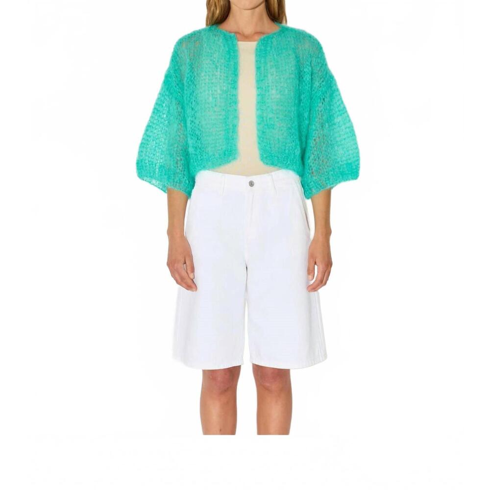 NEW MAIAMI mohair short sleeve cardigan in light turquoise (2030)